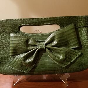 Isabella Fiore Green Crocodile-Pattern Clutch